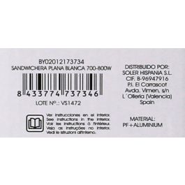 Basic Home Sandwichera Plana Blanca 700-800 W, 21.8 x 21.5 x 6.5 cm (4 Unidades)