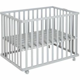 Roba ROB4005317315416 Parque infantil plegable Little Stars 75x100 cm Altura regulable Madera lacada gris topo con estrellas y ruedas freno