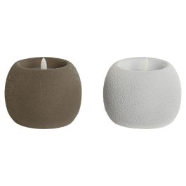 DKD Home Decor Vela LED Decorativa Estilo Urban Blanco Marrón de Cera y Cemento, Medidas 9.5 x 9.5 x 9.5 cm (Pack 2 Unidades)