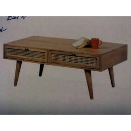 DKD Home Decor Mesa Centro Tropical Mango y Ratán Natural 60 x 46 x 115 cm