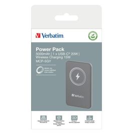 Verbatim Charge 'n' Go Power Bank Magnético Inalámbrico 5000mAh, Carga Rápida 15W / PD20W con USB-C y Diseño Delgado Gris