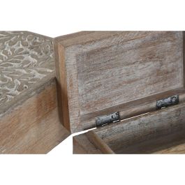 DKD Home Decor Joyero Indio Floral de Madera de Mango Blanco Natural 13 x 7 x 18 cm, Set de 2 Piezas