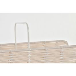 DKD Home Decor Revistero Boho Mimbre Metal Natural Blanco 36.5 x 15 x 41 cm