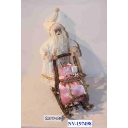 DKD Home Decor Figura de Navidad Papá Noel en Trineo Estilo Fantasía Rosa y Gris de Poliéster y Madera 22x50x42 cm