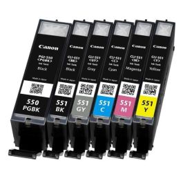 Canon PGI-550 / CLI-551 Multipack de 6 Cartuchos de Tinta para Impresoras Canon - PGBK/C/M/Y/BK/GY - Ref. 6496B005