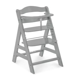 HAUCK Alpha + Silla alta de madera escalable para bebé - Asiento y reposapiés ajustables, arnés 5 puntos, gris