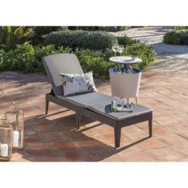 ALLIBERT by KETER Tumbona Jaipur 4 Posiciones de Resina Imitación Ratán Tejido Gris Oscuro con Cojín 187x58x29 cm