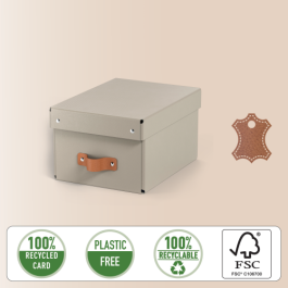 Leitz Caja de Almacenaje Pequeña de Cartón con Tapa, Asa Piel, Beige, 7L, A5, 83x232x302 mm, Set 2 Unidades