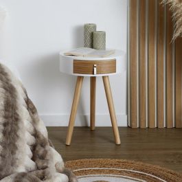 Home Deco Factory Mesa Nora Essentiel Blanca Con Cajón Diámetro 35 cm Altura 46,5 cm