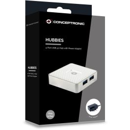 Conceptronic Hubbies03 W 4 Hub USB 3.0 de 4 Puertos con Adaptador de Corriente Incluido
