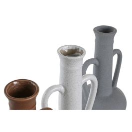 Jarron Boho DKD Home Decor Gris Terracota 12.5 x 30 x 12.7 cm (3 Unidades)