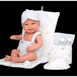 Muñecas Arias Muñeca Elegance Zoe de 42 cm, azul, con cambiador y babero, cuerpo de vinilo, niño