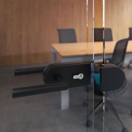 Emuca Kit cerradura y cerradero para puerta doble de cristal, puerta vidrio 8-12mm, acero y aluminio, pintado negro