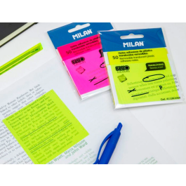 Milan Bloc Notas Adhesivas Removibles 50H Plástico Translúcidas Amarillo Fluorescente 76x76 mm