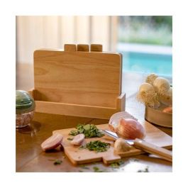 LIVOO MES142 Juego de 4 tablas de cortar de Madera de caucho con lengüetas y estante de almacenamiento 26 x 18 cm