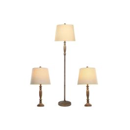 DKD Home Decor Lámpara de Pie Romántica Set de 3 (incluye 2 de sobremesa) Marrón y Crema 38x150x38 cm Metal Algodón E27