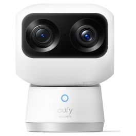 Eufy Indoor Cam S350 Cámara de Seguridad Doble 4K UHD con Zoom 8x, PTZ 360°, IA para Personas y Mascotas, Wi-Fi Doble Banda, Interior, Inalámbrica, Escritorio, Negro/Blanco
