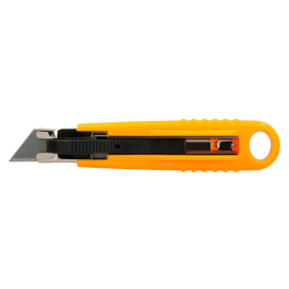 Q-connect XD-123 Cutter de Seguridad Retráctil con Asa para Colgar, Cuchilla Ancha 18 mm, Plástico Resistente, Amarillo, 1 Unidad