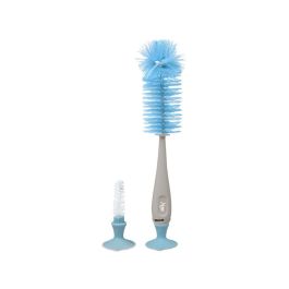 KioKids Cepillo Limpiabiberones Higiénico Cerdas sin Esponja con Accesorio Tetinas y Ventosa de Secado +0m - Azul y Gris