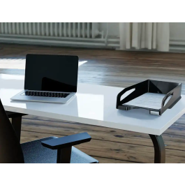 Q-connect Bandeja sobremesa plástico gran capacidad con asa negro opaco 386x270x115mm