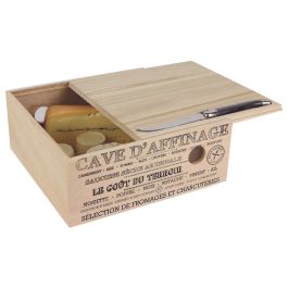 Caja de queso de madera con cuchillo
