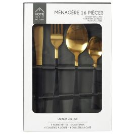 Cubertería de 16 piezas oro con mango negro