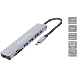 Conceptronic DONN19GR Hub USB Tipo C Gris con 3x USB-A, 1x USB-C, HDMI 1.4, 5Gbps, 4K Ultra HD, Power Delivery 100W