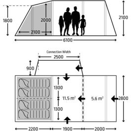 Toldo independiente para furgoneta - KAMPA - Touring Air TC RH - Tejido polialgodón, gran espacio habitable, puerta mosquitera, avance hinchable