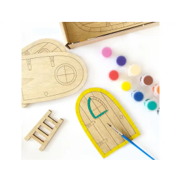 Wondee Kit para Colorear Figuras de Madera Sostenible con 12 Colores y Brochas para Niños, Fomenta Creatividad y Motricidad