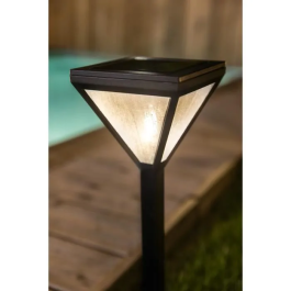 Farol solar Galix en acero inoxidable y vidrio, 25 lúmenes, 8 horas de iluminación, 1 LED COB filamento blanco cálido