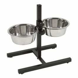 Kerbl Barra de comida elevada para perros, con 2 tazones de acero inoxidable extraíbles de 1800ml c/u, base de PVC, 43cm de altura total