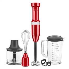 Kitchenaid 5KHBV83 EER Batidora de Varilla con Cable Roja, Acero Inoxidable, 4 Puntas, 1 L, Velocidad Variable, Incluye Picadora y Batidor Precio: 172.49999943. SKU: B1BJ8KS7V3