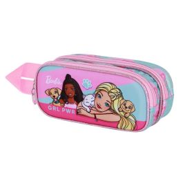 Barbie Estuche Portatodo 3D Doble Pets Rosa con relieve, 2 compartimentos y cremallera