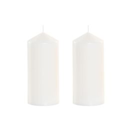 DKD Home Decor Vela Basicos Blanca, Set de 2 Velas Decorativas de Cera Pura de 520g y 1kg de Peso Neto, para Salón Hogar, 7x15x14 cm