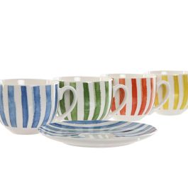 DKD Home Decor Taza Mediterraneo Set de 6 Unidades Coral, Amarillo, Verde, Azul 8.7 x 6.8 x 11 cm Porcelana