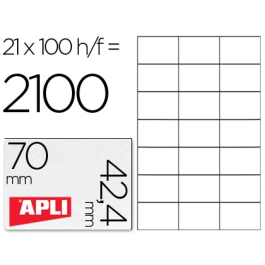 Apli Etiquetas Adhesivas 70x42,4 mm Rectas 2100 Etiquetas Blanco Inkjet/Láser Precio: 18.49999976. SKU: S8400828