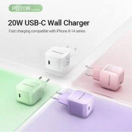 Vention FEJP0-EU Cargador de Pared USB-C 20W Rosa Compatible con PD 3.0/QC 3.0