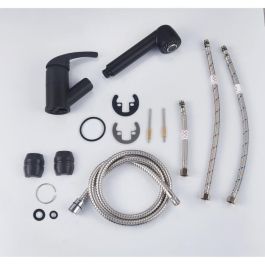 Edouard Rousseau AAAPS00243 Grifo Monomando Lavabo BAGO, Ducha Extraíble 2 Chorros, Negro Mate, Diseño Clásico