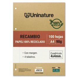 Recambio Reciclado A4 100 Hojas 90Gr Cuadricula 4X4 Mm con Taladros Uninature 53392700 Precio: 10.50000006. SKU: B13R9BAX4G