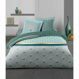 HOME LINGE PASSION Juego de edredón Luxor - 1 funda nórdica 220 x 240 cm + 2 fundas de almohada 65 x 65 cm - Verde esmeralda y blanco