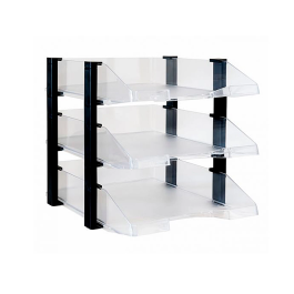 Archivo 2000 Bandeja sobremesa archivo JumboRack, plástico transparente con elevadores negro, conjunto de 3 bandejas, 350x285x280 mm