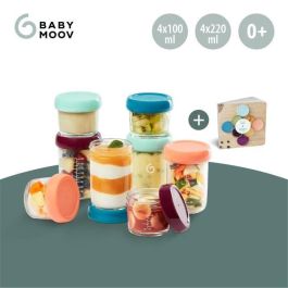 Babymoov Babybols Frascos de Vidrio Herméticos - 8 Unidades (4x120ml + 4x240ml) - Apto Microondas, Lavavajillas, Congelador - Incluye Recetas