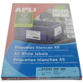 Apli Etiquetas Adhesivas Blancas 210x148 mm A5, Compatibles con Inkjet y Láser, Pack de 200 Hojas Precio: 17.89000004. SKU: S8400817