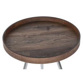 DKD Home Decor Mesita Auxiliar Moderno Marron Oscuro Plateado Acero MDF 45.8 x 47.5 x 45.8 cm