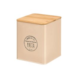 Kinvara Tarro Cuadrado Tapa Bambú Pasta Beige 14x14x16.5 cm (Set de 12)