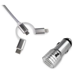 SUBBLIM Cargador coche Dual Alum 2.4A + Cable 3 in1 Silver Precio: 7.49999987. SKU: S5622229