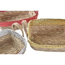 DKD Home Decor Cesta de Navidad Tradicional Pack 6 Unidades - Rojo, Dorado, Plateado, Natural - Fibra y Seagrass, Medidas 32x22x12 cm