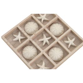 DKD Home Decor Juego de Mesa Mediterraneo 3 en Raya MDF y Resina Natural Blanco 20 x 20 x 1.7 cm (6 Unidades)
