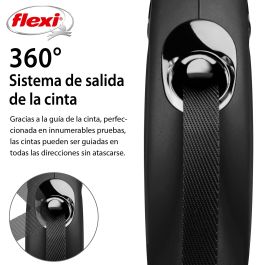 Flexi New Classic Correa Retráctil de Cinta Negra Talla S 5m para Perros Pequeños