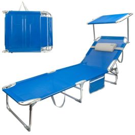 Tumbona plegable aluminio con parasol, almohada y bolsillo modelo gomera 188x58x30/69cm Precio: 64.9528. SKU: B1HAS72DMP